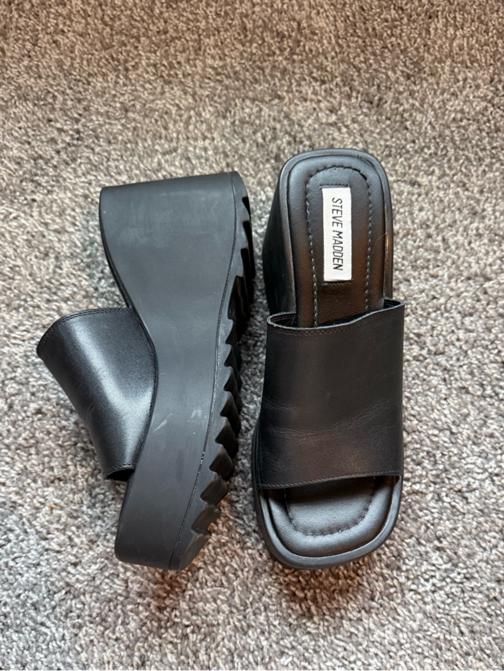 Steve Madden Pepe30 Black Chunky Platform Slide Mules - Picture 4 of 6